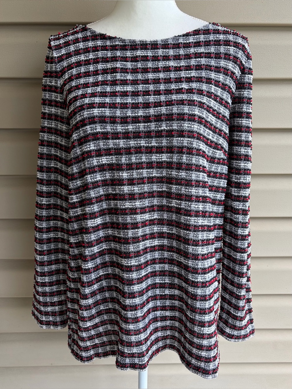 •Talbots• Boucle Textured Plaid Pullover Top - Size Large